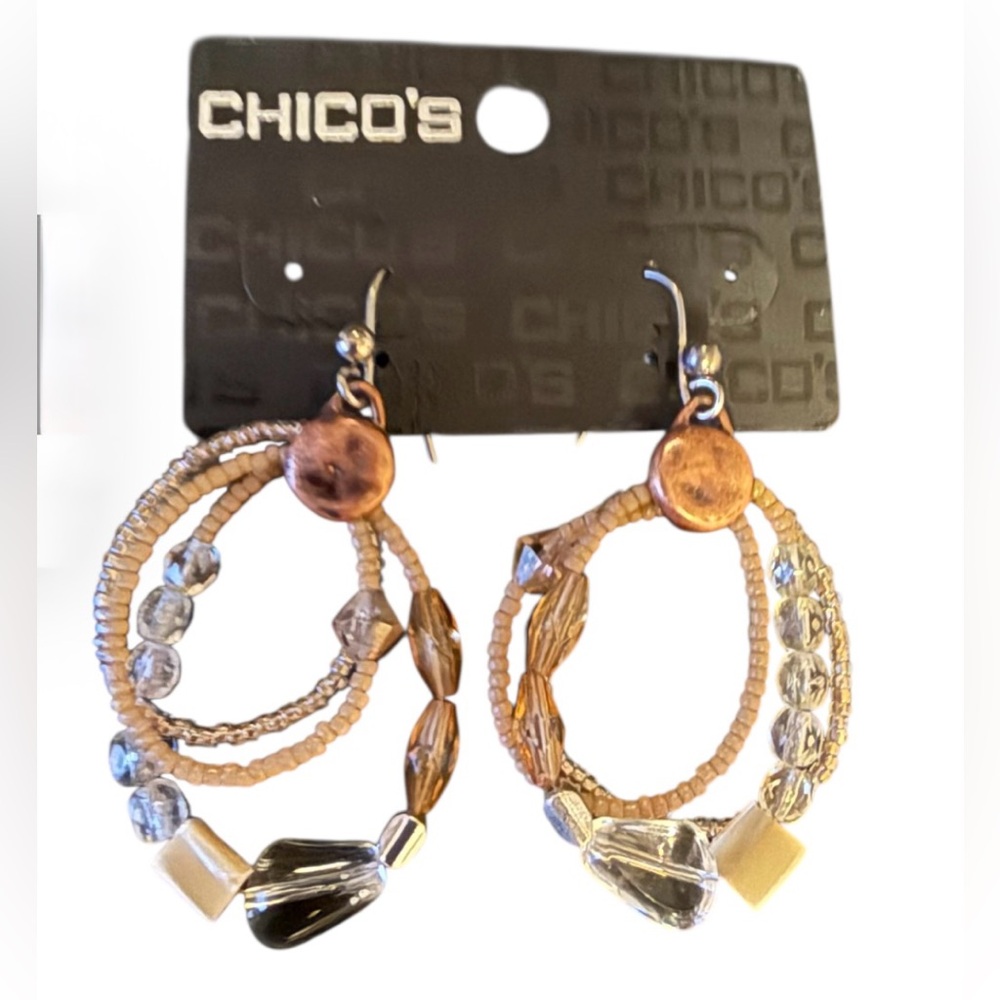 Chico’s NWT Multi Hoop Dangle Earrings Gold Silver Beaded Hypoallergenic